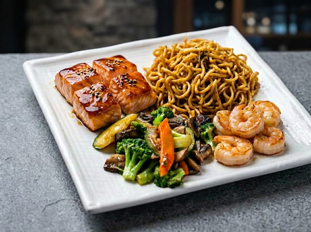 Salmon & Shrimp Hibachi Combo.