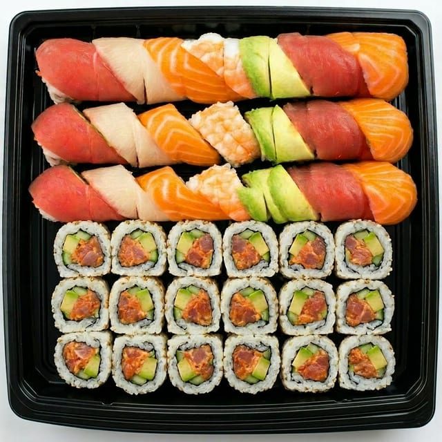 Rainbow(32) / Spicy Tuna(32) (serves8).